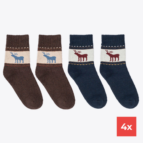 Pack of 4 wool socks women deer design blue &amp; brown