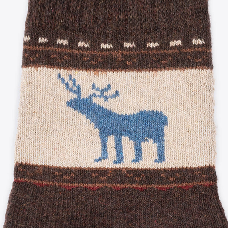 Set of 4 winter women's socks wool brown reindeer motif