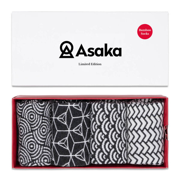 Asaka 2 x 4er-Box Bambussocken Herren japanische Muster Kenji