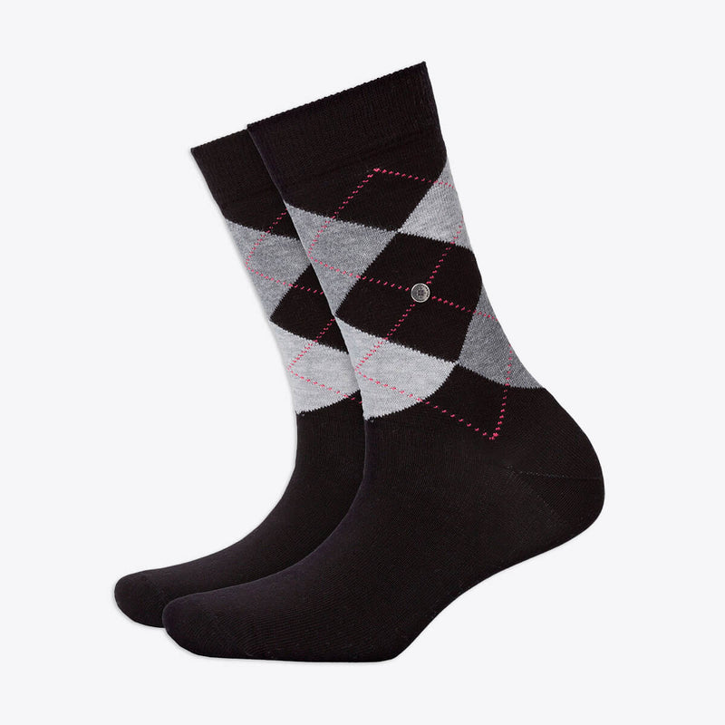 Burlington women's socks Queen Argyle pattern black &amp; grey
