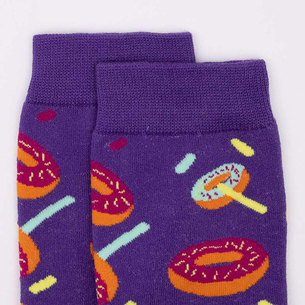 Women's motif socks with donuts in purple &amp; orange