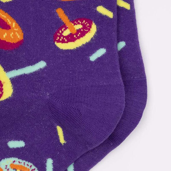 Women's motif socks with donuts in purple &amp; orange