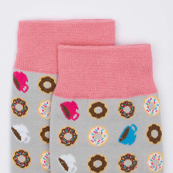 Ladies motif socks with coffee cup pattern