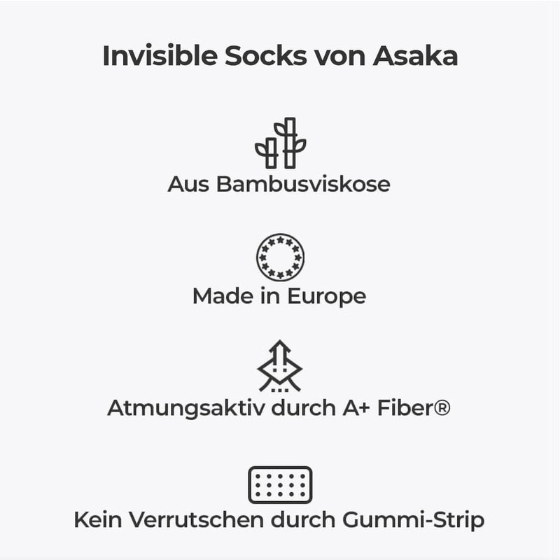 Asaka 6er-Pack Invisible Socks Bambus Weiß A+ Fiber®