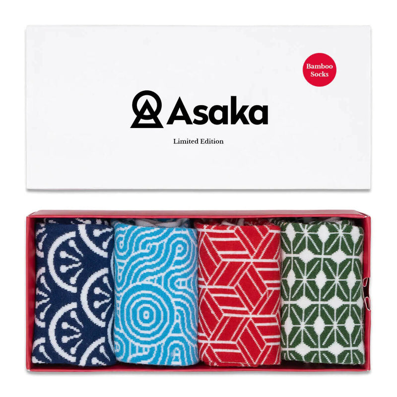Asaka Set 4 Boxer & Socken Bambus Weiß / gemustert
