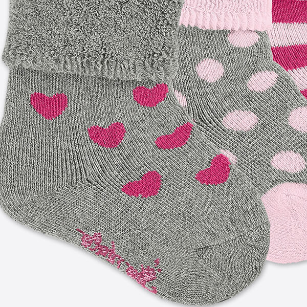 Sterntaler 3-pack baby socks girls 4 6 months gray pink striped hearts