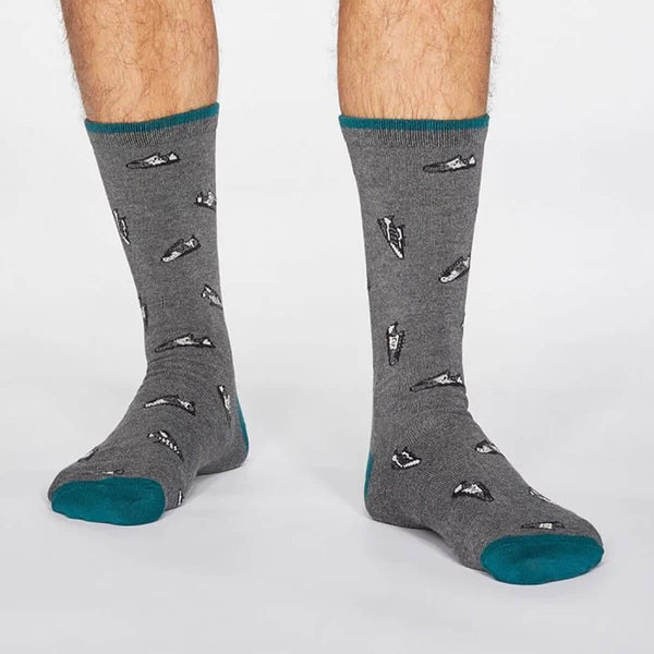 Thought men's socks bamboo pattern sneaker gray &amp; turquoise