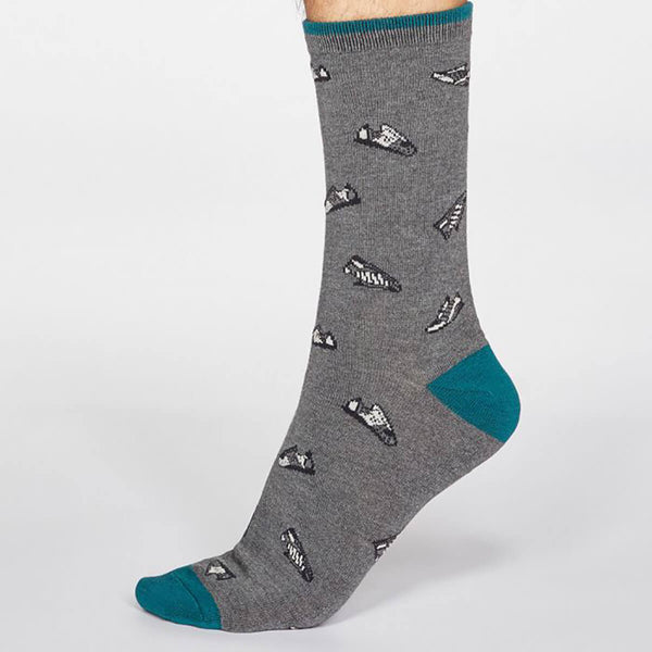 Thought men's socks bamboo pattern sneaker gray &amp; turquoise
